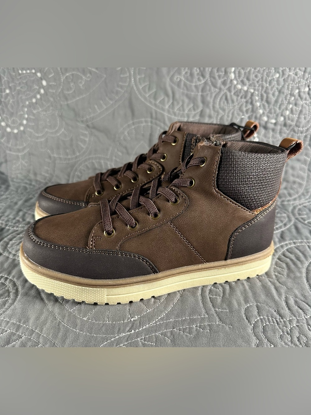Kids Brown Lace-Up Ankle Boots with Cream Outsole